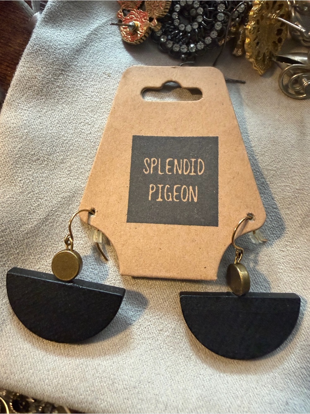 Splendid Pigeon Black Semi-Circle Drop Earrings